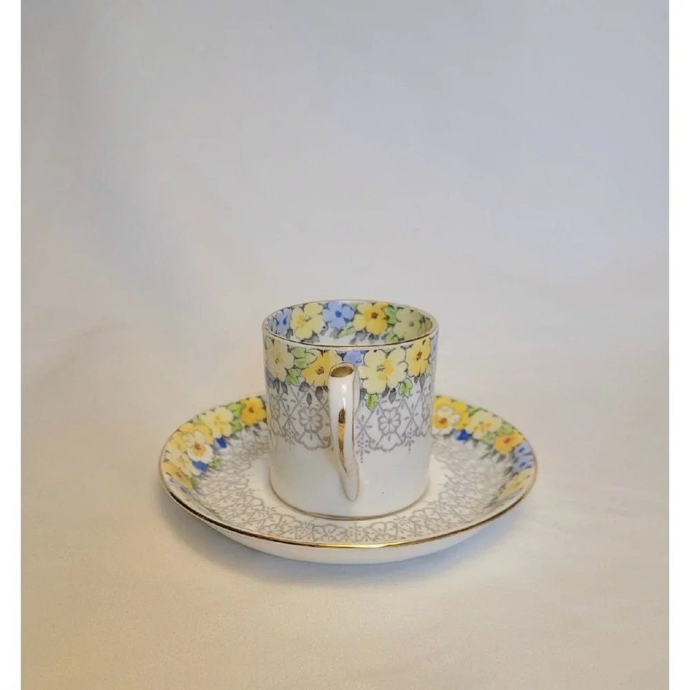 Vintage Crown‎ Staffordshire Demitasse Set Yellow Blue Flowers